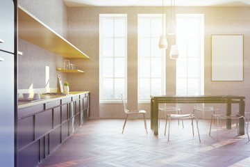 Gray kitchen interior, poster, side toned