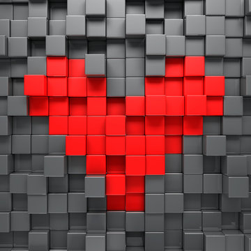 Red heart blocks background - 3d render