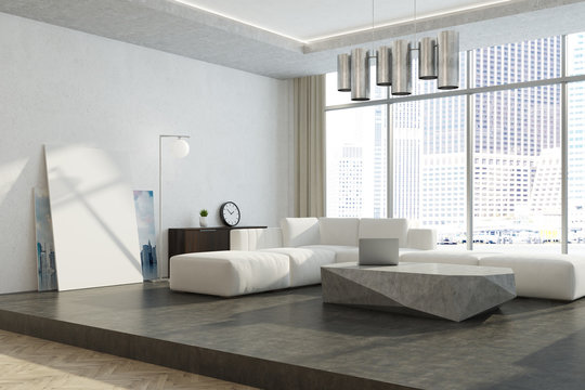 White panoramic living room corner poster