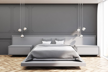 Gray bedroom, gray bed