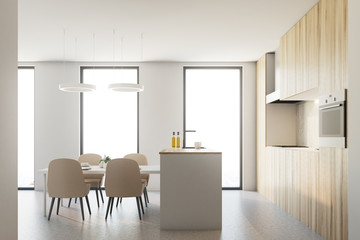 Wooden and white kitchen interior