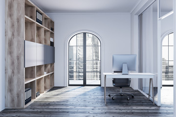 White manager s office interior, bookcase