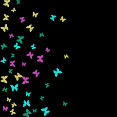Spring Background with Colorful Butterflies. Simple Feminine Pattern for Card, Invitation, Print. Trendy Decoration with Beautiful Butterfly Silhouettes. Vector Background with Moth
