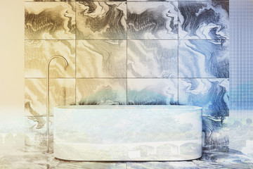 Marble bathroom, round tub close up toned