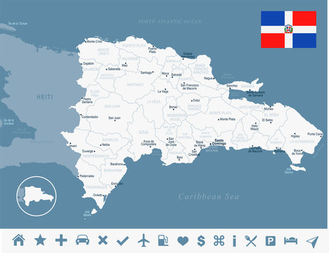 Dominican Republic - map and flag Detailed Vector Illustration