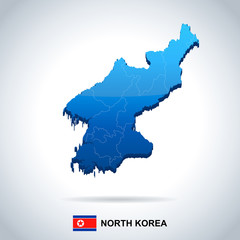 North Korea - map and flag - Detailed Vector Illustration