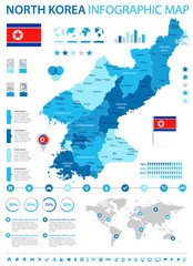 North Korea - infographic map and flag - Detailed Vector Illustration