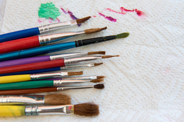 Various art brushes for drawing and painting on white background