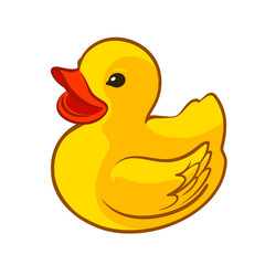 Rubber yellow duck. Toy symbol or icon. Cartoon vector illustration