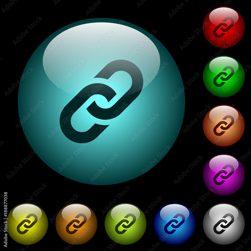 Poster link icons in color illuminated glass buttons