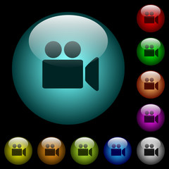 Video camera icons in color illuminated glass buttons