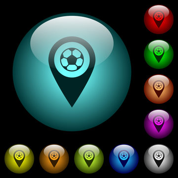 Stadium GPS map location icons in color illuminated glass buttons