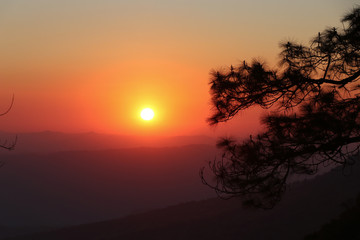 Fototapeta na wymiar Sunset silhouette background nature landscape view