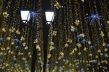 Festive New Year illumination and street lights in Moscow, Russia