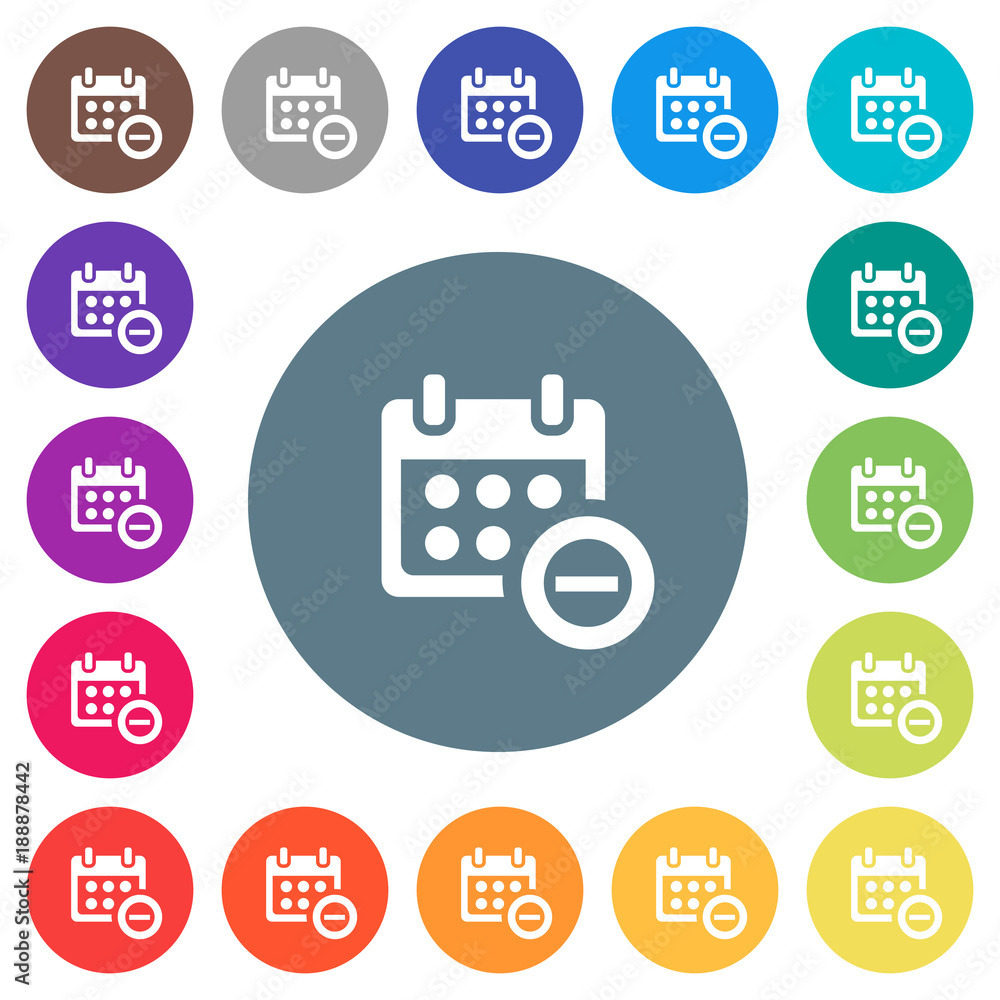 Poster remove event from calendar flat white icons on round color backgrounds