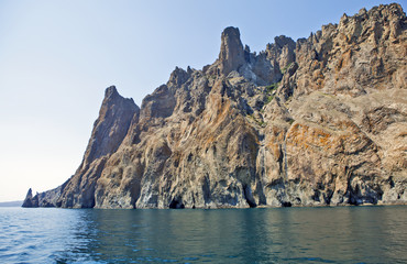Fototapeta na wymiar View from the sea to Kara-Dag and Golden Gate of Crimea