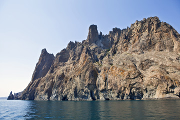 View from the sea to Kara-Dag and Golden Gate of Crimea