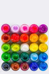  top view of Poster colors in square on white background