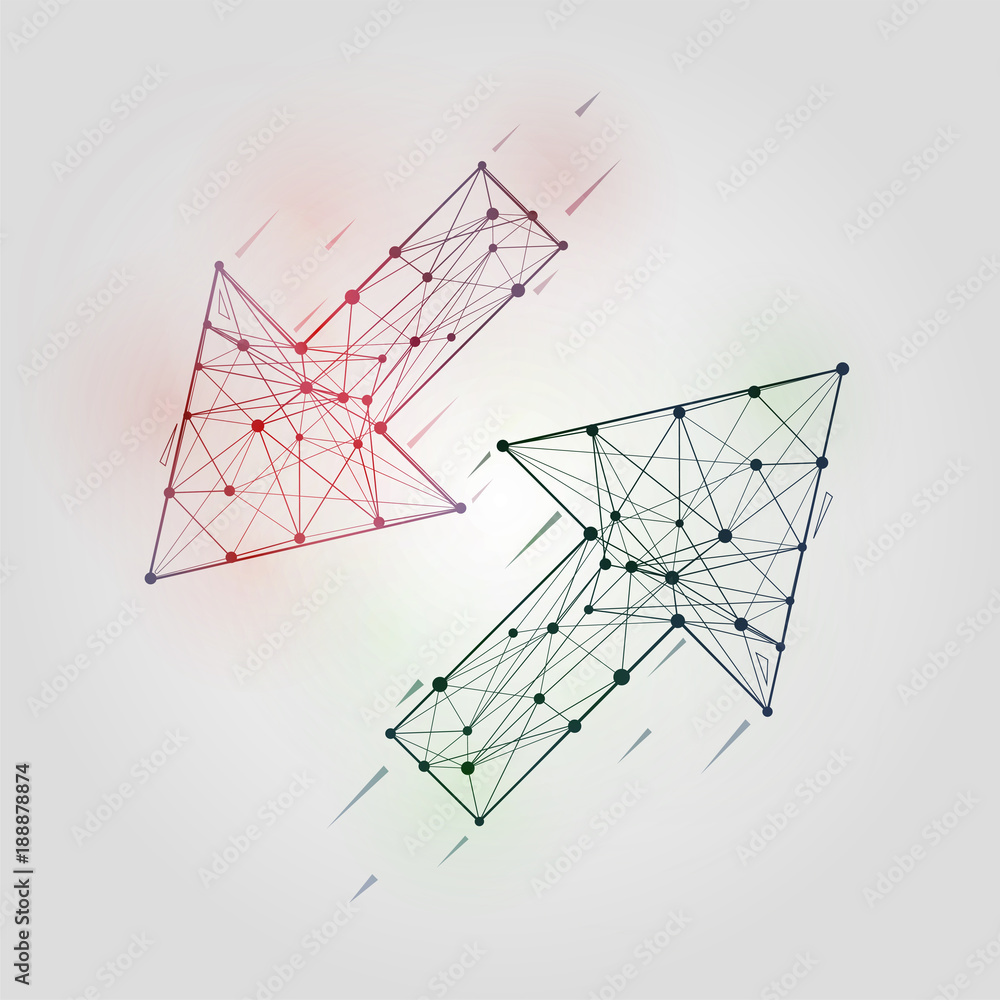 Aufkleber abstract arrows set. low poly geometrical figures with wireframe structure vector illustration