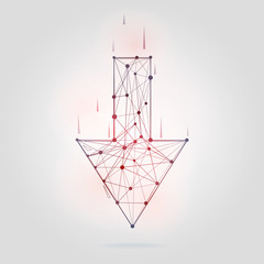 Abstract arrow low poly style. geometrical figure with wireframe structure vector illustration
