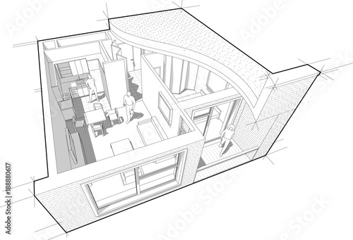 Perspective Cutaway Diagram Of A One Bedroom Apartment Completely