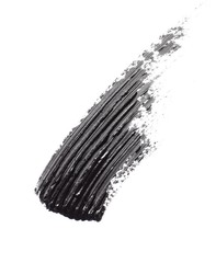 Close-up smeared black mascara on white background