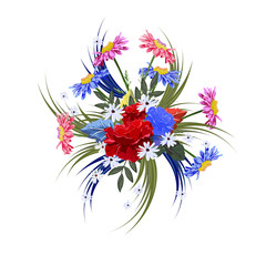 Bouquet of garden flowers. Decor elements for greeting cards, wedding invitations, birthday and other celebrations. Isolated on white background.