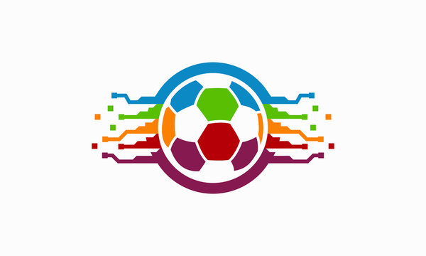 Colorful Ball Tech logo designs concept, Colorful Soccer Ball logo template