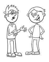 boys kid characters talking cartoon coloring page