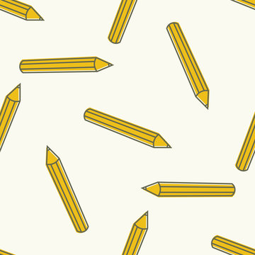 Seamless Pattern With Thin Line Cartoon Pencil. Vector Illustration.