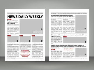 Newspaper template layout print design with dark red and black elements vector pages - 188883055