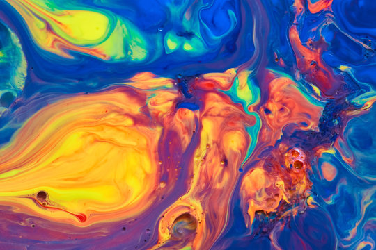 Abstract Milk, Paint, Oil Bubbles Experiment Texture