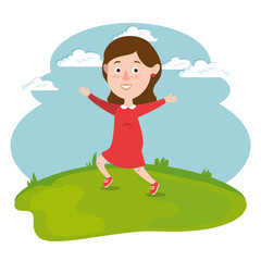 happy girl running in the field vector illustration design