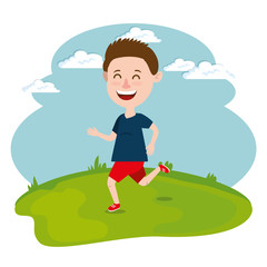 Obraz na płótnie Canvas happy boy running in the field vector illustration design