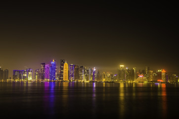 Doha, QATAR -DECEMBER 25, 2016: Night Doha skyline view from the Museum of Islamic Arts (MIA)