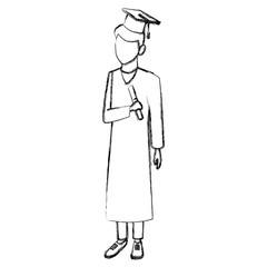 Young man student with graduation gown icon vector illustration graphic design