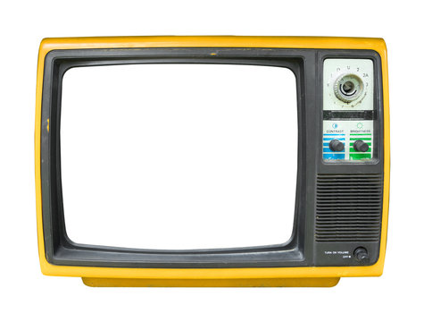 Retro television - old vintage TV with frame screen isolate on white with clipping path for object, retro technology