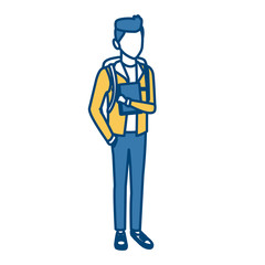 Young man student cartoon icon vector illustration graphic design