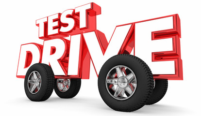 Test Drive New Vehicle Wheels on Word 3d Illustration