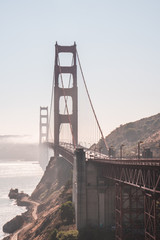 San Francisco Golden Gate Bridge with fog approaching