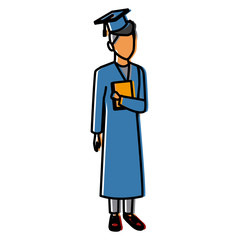 Young man student with graduation gown icon vector illustration graphic design