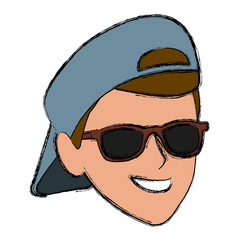 Young man with sunglasses cartoon icon vector illustration graphic design