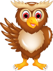 cute owl cartoon standing with waving and smiling