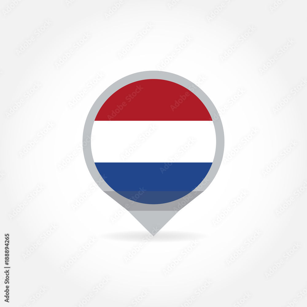 Poster flag of holland round in shape of map pointer or marker. the netherlands, dutch national symbol icon