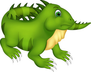 cute iguana cartoon posing with smile and look up