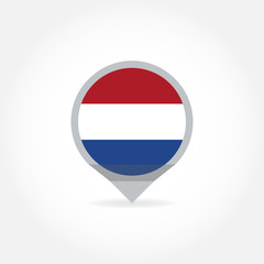 Obraz premium Flag of Holland round in shape of map pointer or marker. The Netherlands, Dutch national symbol icon. Vector illustration.