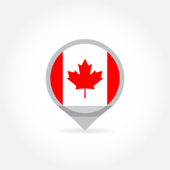 Flag of Canada in shape of map pointer or marker. Canadian national symbol icon. Vector illustration.