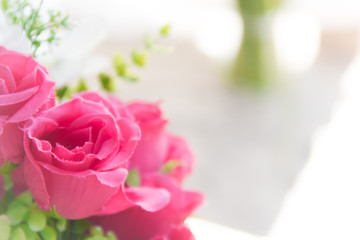 Abstract background for love and romantic concept with soft focus of pink fabric roses