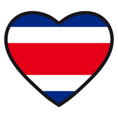 Flag of Costa Rica in the shape of Heart with contrasting contour, symbol of love for his country, patriotism, icon for Independence Day.