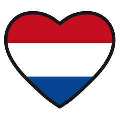 Flag of Netherlands in the shape of Heart with contrasting contour, symbol of love for his country, patriotism, icon for Independence Day.